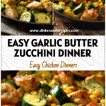 Garlic Butter Chicken With Zucchini and corn served hot in a skillet for easy Dinner Recipes Zucchini lovers.